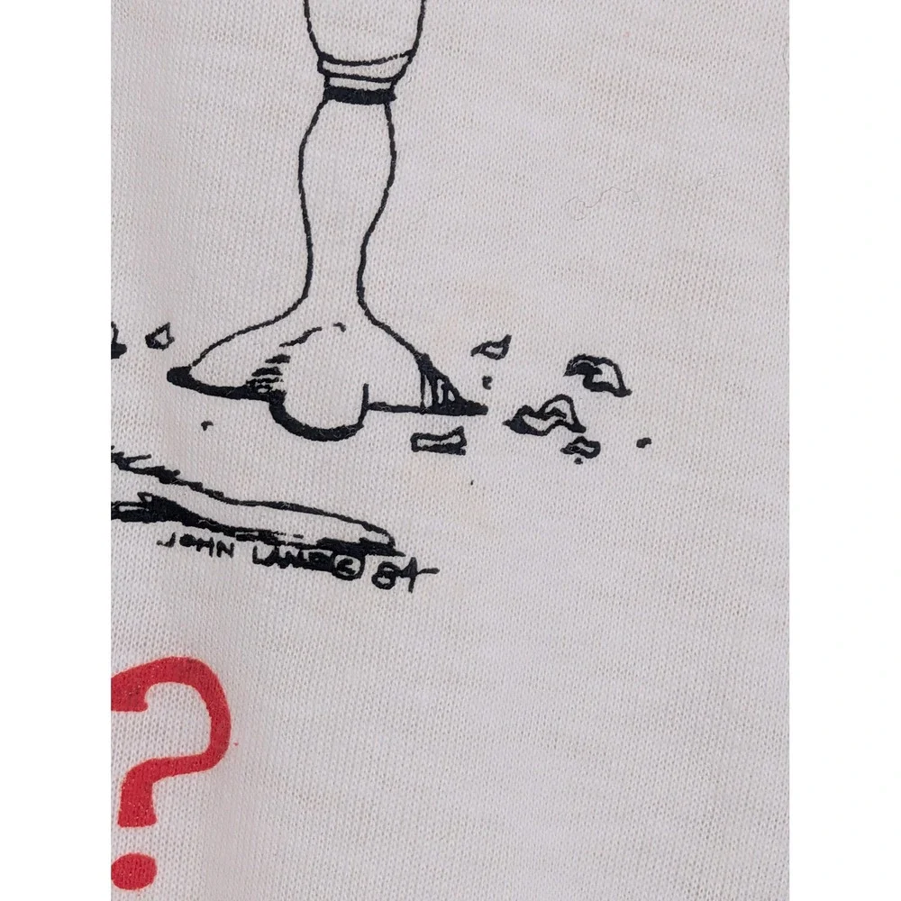 Vintage 1984 John Lamb Who Farted Graphic T-Shirt XL White Paper Thin 80s Tee